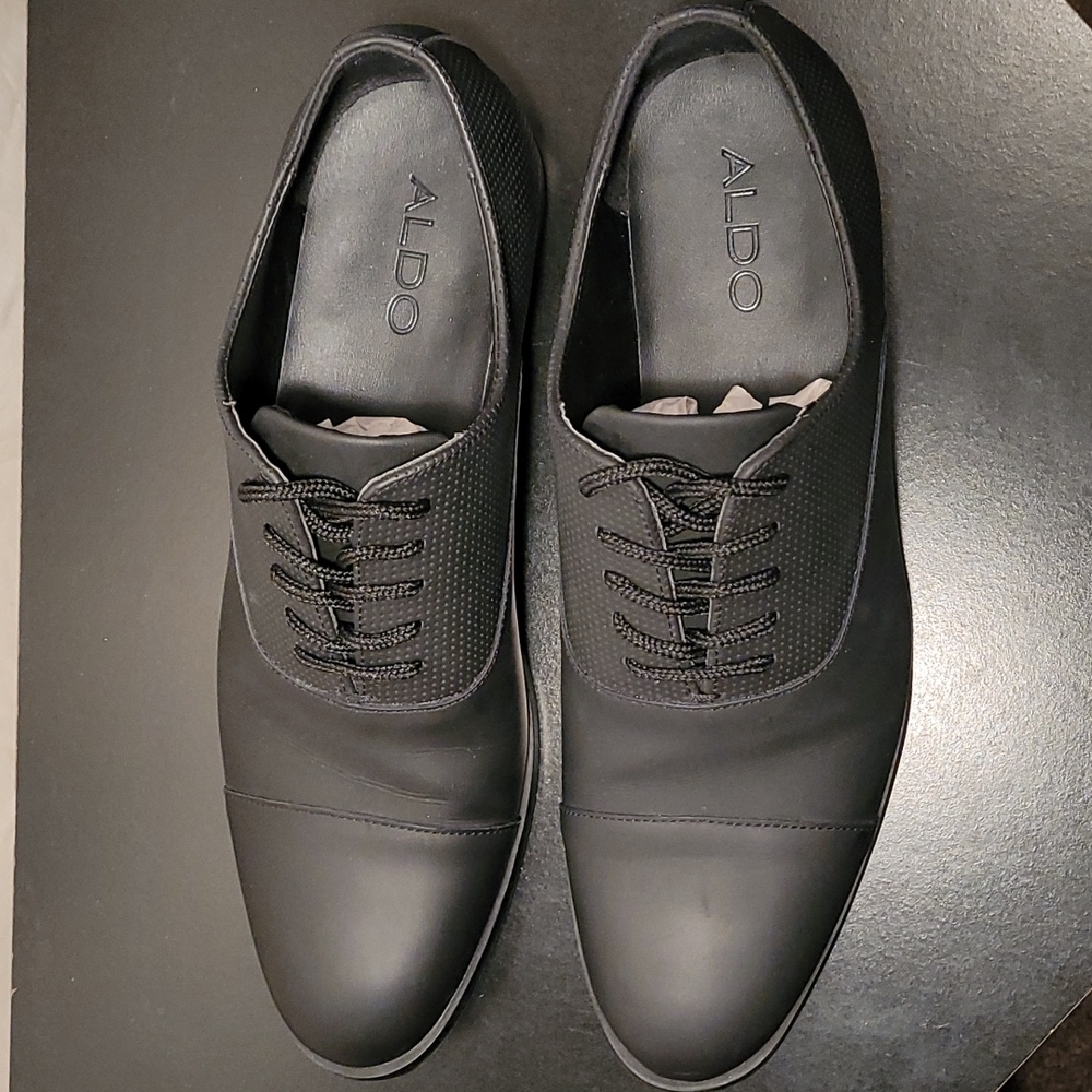 Aldo Black Leather Cap Toe Oxford Shoes 11 - Picture 6 of 9